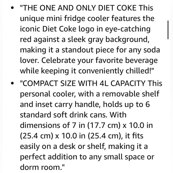 🌸 New Coca-Cola Diet Coke Mini Fridge, Gray, Holds 6 Cans - Picture 4 of 11